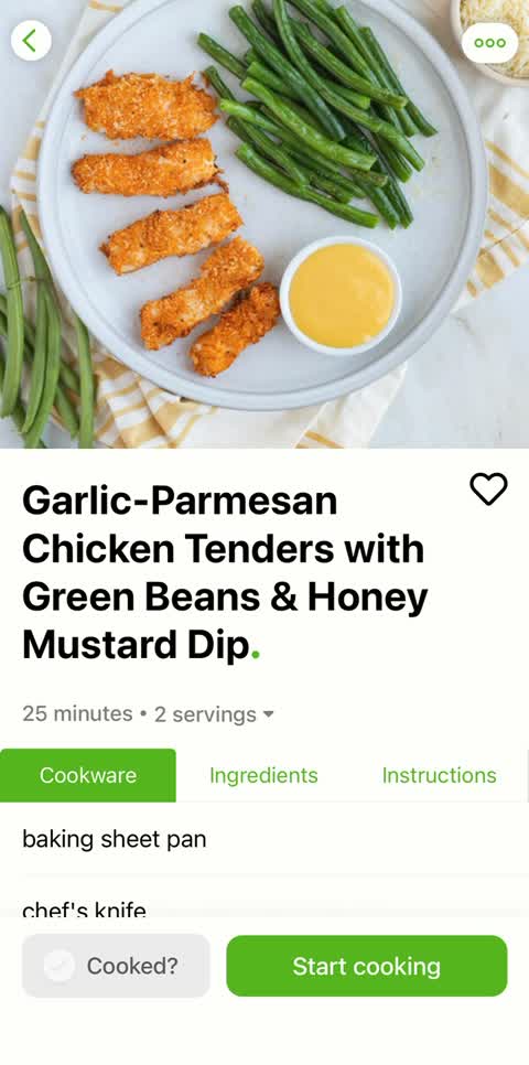 Mealime chicken tenders recipe with the three-dot menu in the upper right