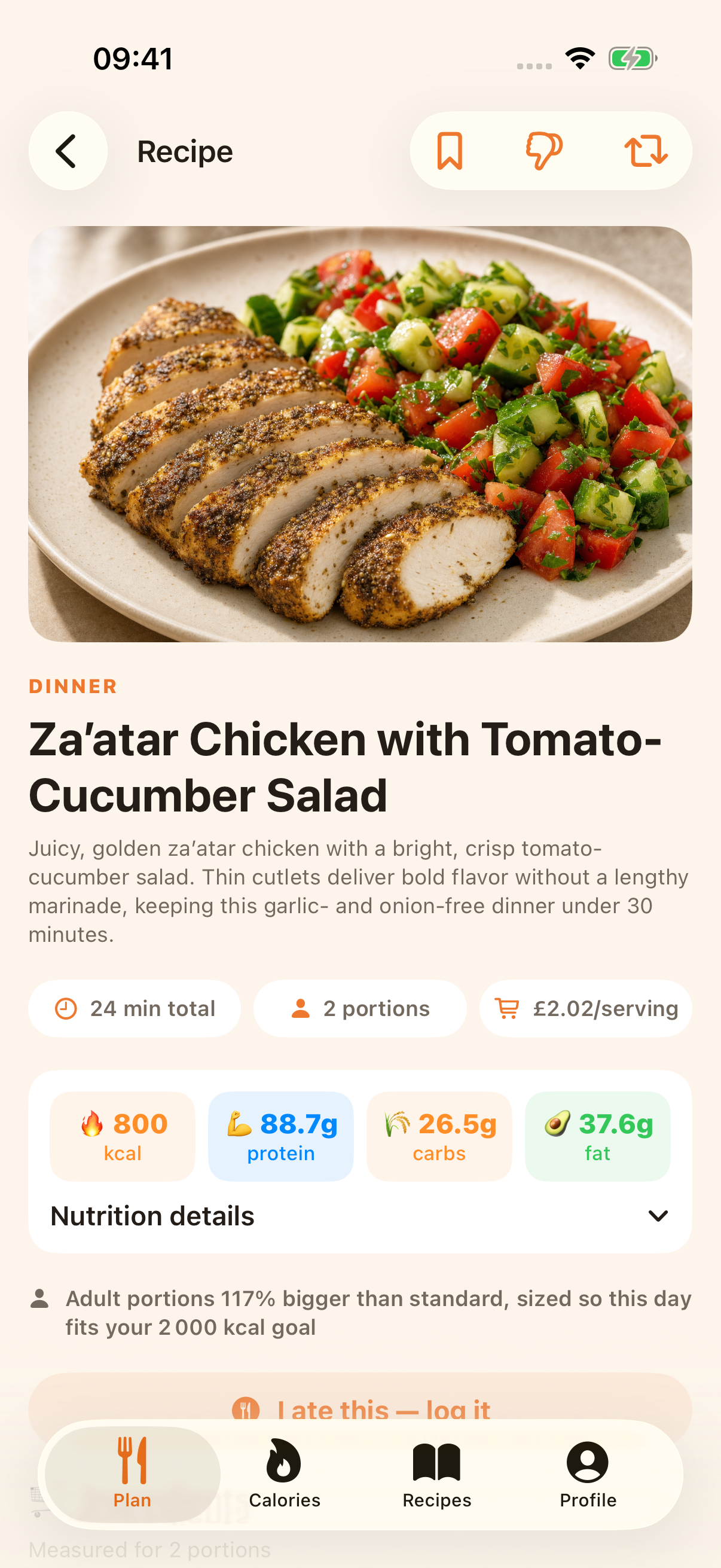 Recipe detail in MealPot